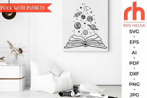 Book with Planets SVG, Reading Space Cut File, School Library DXF SVG RedHelgaArt 