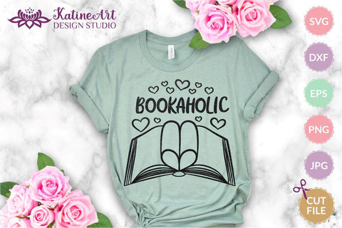 Bookaholic svg book clipart for book lover librarian teacher. Jpg, png, eps, dxf, svg cut file SVG KatineArt 