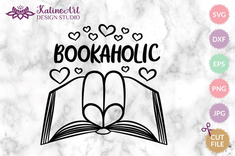 Bookaholic svg book clipart for book lover librarian teacher. Jpg, png, eps, dxf, svg cut file SVG KatineArt 