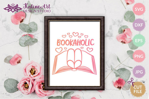 Bookaholic svg book clipart for book lover librarian teacher. Jpg, png, eps, dxf, svg cut file SVG KatineArt 