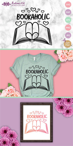 Bookaholic svg book clipart for book lover librarian teacher. Jpg, png, eps, dxf, svg cut file SVG KatineArt 