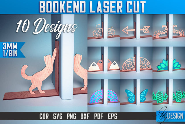 Bookend Laser Cut SVG | Book Laser Cut SVG Design | CNC Files SVG Fly Design 