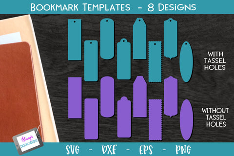 Bookmark Bundle - 8 Bookmark Templates with and without hole SVG Stacy's Digital Designs 