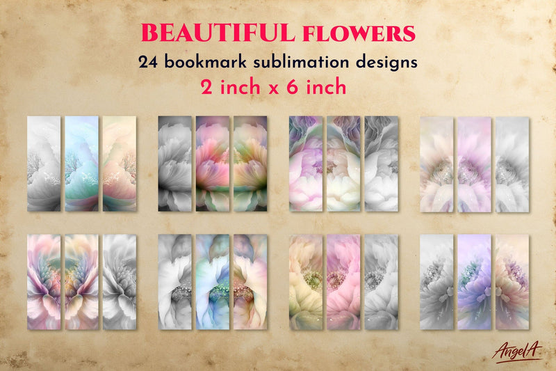 Bookmark bundle. Flowers bookmark sublimation designs PNG Sublimation Angelina Semenova 
