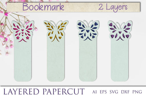 Bookmarks with butterfly svg template, Layered papercut bookmarks svg 3D Paper AnastasiyaArtDesign 