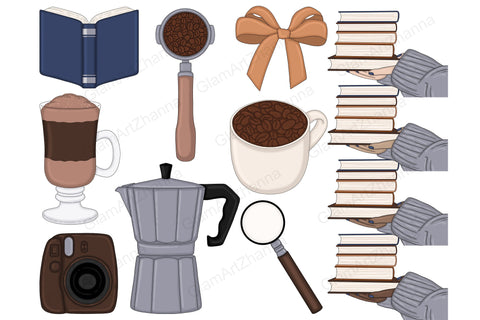 Books And Coffee Clipart | Reading Illustrations SVG GlamArtZhanna 