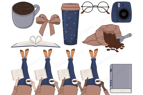 Books And Coffee Clipart | Reading Illustrations SVG GlamArtZhanna 