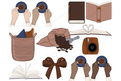 Books And Coffee Clipart | Reading Illustrations SVG GlamArtZhanna 