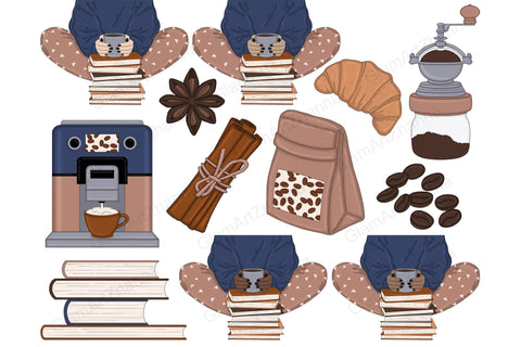 Books And Coffee Clipart | Reading Illustrations SVG GlamArtZhanna 