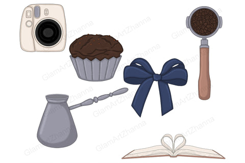 Books And Coffee Clipart | Reading Illustrations SVG GlamArtZhanna 