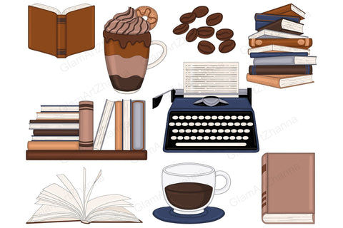 Books And Coffee Clipart | Reading Illustrations SVG GlamArtZhanna 