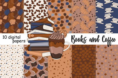 Books And Coffee Pattern | Coffee Digital Paper Digital Pattern GlamArtZhanna 