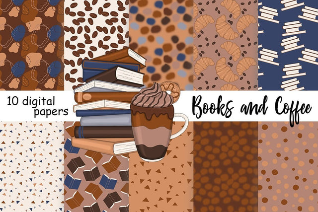 Books And Coffee Pattern | Coffee Digital Paper Digital Pattern GlamArtZhanna 
