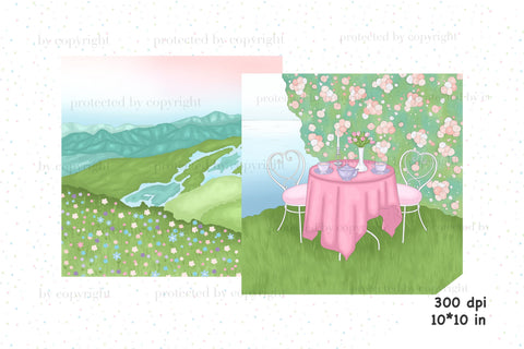 Books And Tea Clipart | Summer Mountains Background SVG GlamArtZhanna 