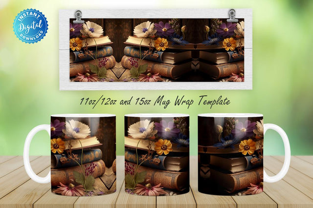 Books Flower Wood 11, 12 & 15 Oz Mug Sublimation Sublimation Regulrcrative 