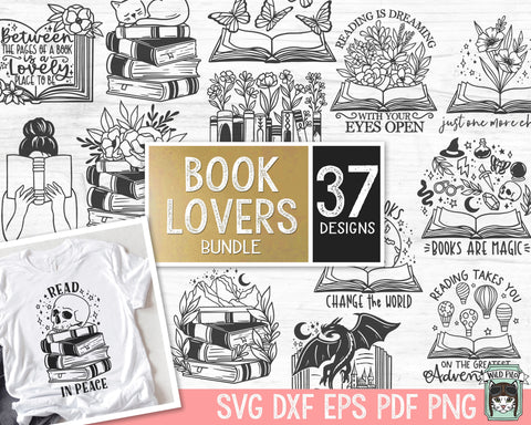 Books Lover Bundle SVG file, Love to Read svg, Library svg, Flower Books svg, Magic, Fantasy, Mystical, Floral Books cut file, Reading png SVG Wild Pilot 
