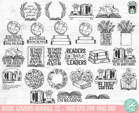 Books Lover Bundle SVG file, Love to Read svg, Library svg, Flower Books svg, Magic, Fantasy, Mystical, Floral Books cut file, Reading png SVG Wild Pilot 