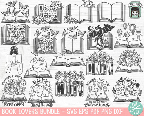 Books Lover Bundle SVG file, Love to Read svg, Library svg, Flower Books svg, Magic, Fantasy, Mystical, Floral Books cut file, Reading png SVG Wild Pilot 