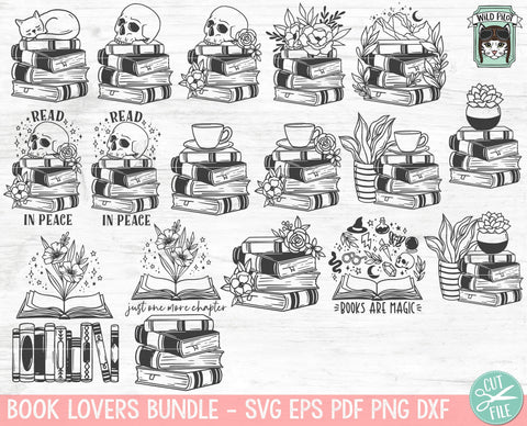 Books Lover Bundle SVG file, Love to Read svg, Library svg, Flower Books svg, Magic, Fantasy, Mystical, Floral Books cut file, Reading png SVG Wild Pilot 