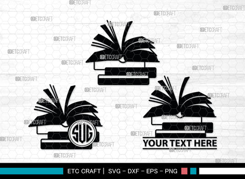 Books Monogram, Books Silhouette, Book SVG, Open Book Svg, Library Svg, School Svg, Education Book, SB00015 SVG ETC Craft 