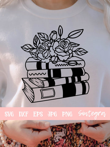 Books Stacked With Flowers SVG Cut File Free For Commercial Use SVG Sintegra 