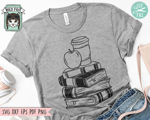 Books SVG, Reading SVG, Apple SVG, Coffee svg, Coffee Cup svg, Book Lover svg, Stack of books svg, Teacher Shirt svg, Read svg, School svg SVG Wild Pilot 