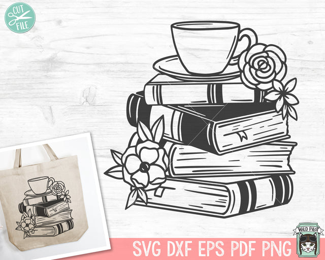 Books SVG, Reading SVG, Book Lover SVG, Librarian svg, Books Teacup svg, Floral Books svg, Coffee svg, Flower Books svg, Teacher Shirt svg SVG Wild Pilot 