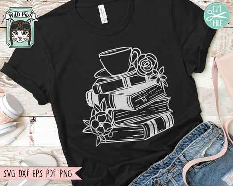 Books SVG, Reading SVG, Book Lover SVG, Librarian svg, Books Teacup svg, Floral Books svg, Coffee svg, Flower Books svg, Teacher Shirt svg SVG Wild Pilot 