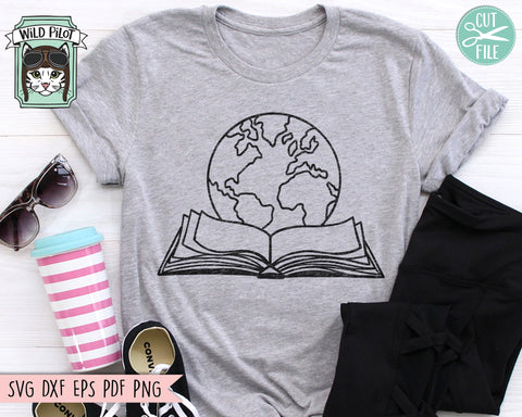 Books SVG, Reading SVG, Earth Day Shirt svg, Planet Earth svg, Earth svg, Book Lover SVG, Librarian svg, Reading png, Teacher Shirt svg SVG Wild Pilot 