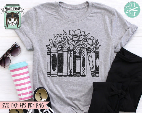 Books SVG, Reading SVG, Floral Book svg, Book Lover SVG, Flower Book svg, Librarian svg, Library svg, Reading png, Teacher Shirt svg SVG Wild Pilot 