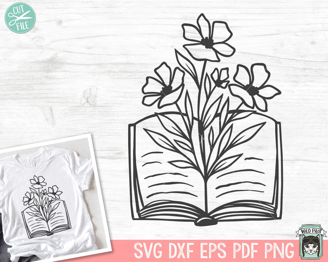 Books SVG, Reading SVG, Floral Book svg, Book Lover SVG, Flower Book svg, Librarian svg, Library svg, Reading png, Teacher Shirt svg SVG Wild Pilot 