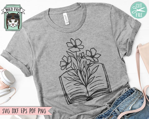 Books SVG, Reading SVG, Floral Book svg, Book Lover SVG, Flower Book svg, Librarian svg, Library svg, Reading png, Teacher Shirt svg SVG Wild Pilot 