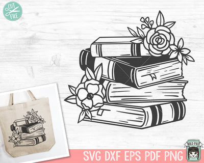 Books SVG, Reading SVG, Floral Books svg, Book Lover SVG, Flower Book svg, Librarian svg, Stack of Books svg, Reading png, Teacher Shirt svg SVG Wild Pilot 