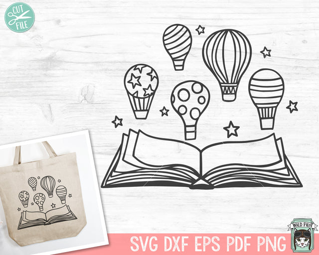 Books SVG, Reading SVG, Hot Air Balloon svg, Book Lover SVG, Librarian svg, Library svg, Reading png, Teacher Shirt svg, Book Clipart SVG Wild Pilot 
