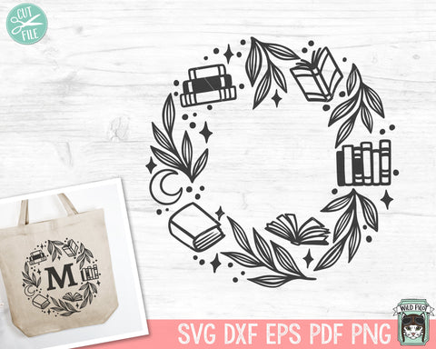 Books SVG, Reading SVG, Monogram Frame svg, Book Lover SVG, Librarian svg, Library svg, Mystical svg, Teacher Shirt svg, Monogram Wreath svg SVG Wild Pilot 