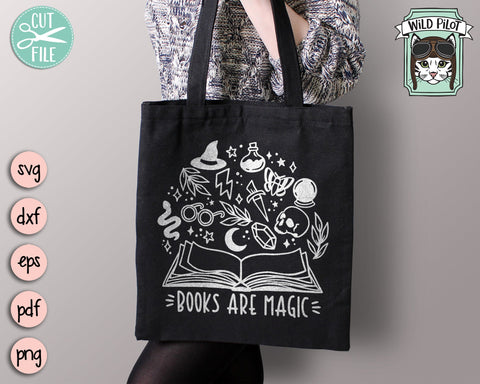Books SVG, Reading svg, Mystical svg, Skull svg, Moon svg, Halloween SVG, Book Lover svg, Magic svg, Librarian svg, Reading png, Witch svg SVG Wild Pilot 