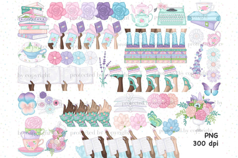 Books Tea Clipart | Summer Illustration Bundle SVG GlamArtZhanna 