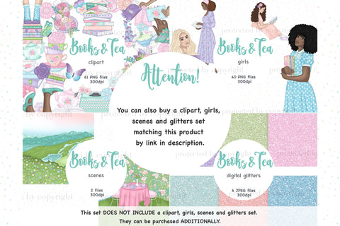 Books Tea Digital Paper | Spring Seamless Patterns Set Digital Pattern GlamArtZhanna 