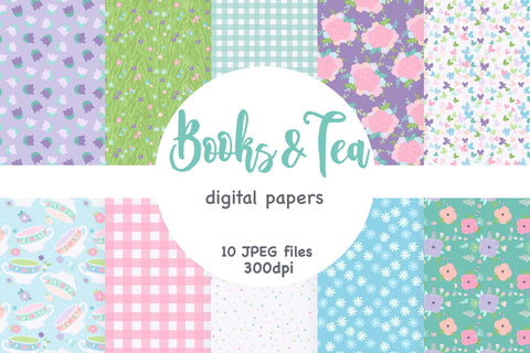 Books Tea Digital Paper | Spring Seamless Patterns Set Digital Pattern GlamArtZhanna 