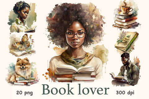 Bookworm Watercolor Graphics | Book Lover Clipart SVG GlamArtZhanna 