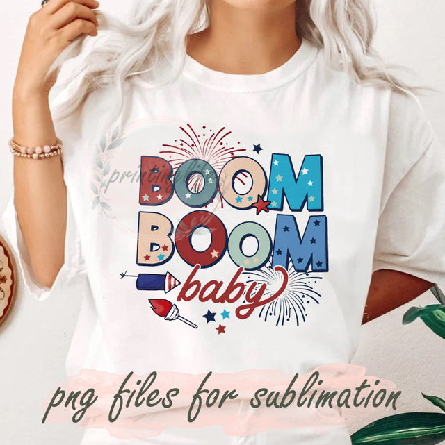 Boom Boom Baby Fireworks Png, Retro Boom Boom Baby Design Png, , 4th of July Png, Patriotic Boom Boom Sublimation Png, Independence Day Digital File, Instan Download Sublimation PrintingLife 