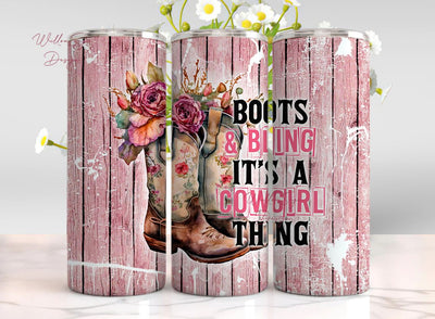 Boots and Bling Cowgirl Tumbler Wrap, Country Girl Tumbler Digital Tumbler Wrap Png Digital 20 oz Sublimation Download Sublimation WillowSageDesign 