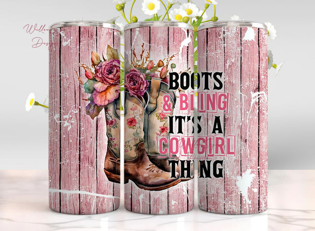 Boots and Bling Cowgirl Tumbler Wrap, Country Girl Tumbler Digital Tumbler Wrap Png Digital 20 oz Sublimation Download Sublimation WillowSageDesign 