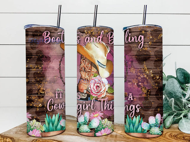 Boots And Bling It's A Cowgirl Things Tumbler Png, Cactus Tumbler Design, Cowgirl 20oz Skinny Tumbler, Cow Print Wood Tumbler Wrap, Instant Download Sublimation iStyleDesign 