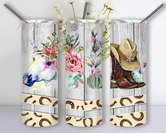Boots And Flowers Beautiful Horse 20 oz Skinny Tumbler Wrap Png, Tumbler Png, Western Tumbler Png Sublimation, Instant Download Sublimation PixelChick 