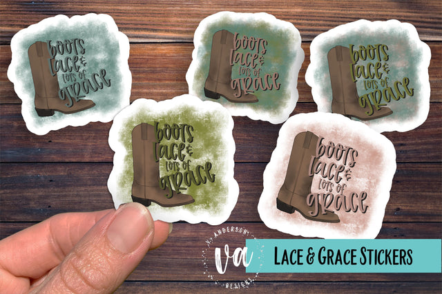 Boots Lace and Lots of Grace Sticker Pack PNGs SVG V. Anderson Designs 