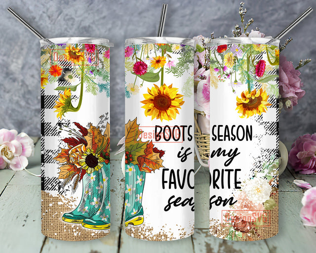Boots Season Is My Favorite Season Sublimation Wrap 20oz Skinny, Boots Fall Tumbler, Autumn tumbler Flannels Sublimation DesignSVG 