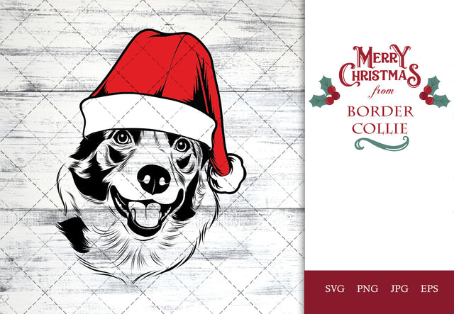 Border Collie dog svg portrait clipart vector graphic art Xmas hat Christmas dog Cricut cut file cuttable design SVG Loveleen Kaur 