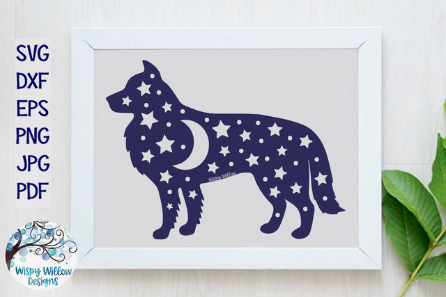 Border Collie Dog with Moon and Stars SVG SVG Wispy Willow Designs 