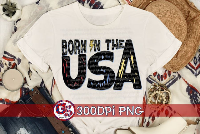 Born in the USA Lightning Bolt PNG for Sublimation Sublimation Greedy Stitches 